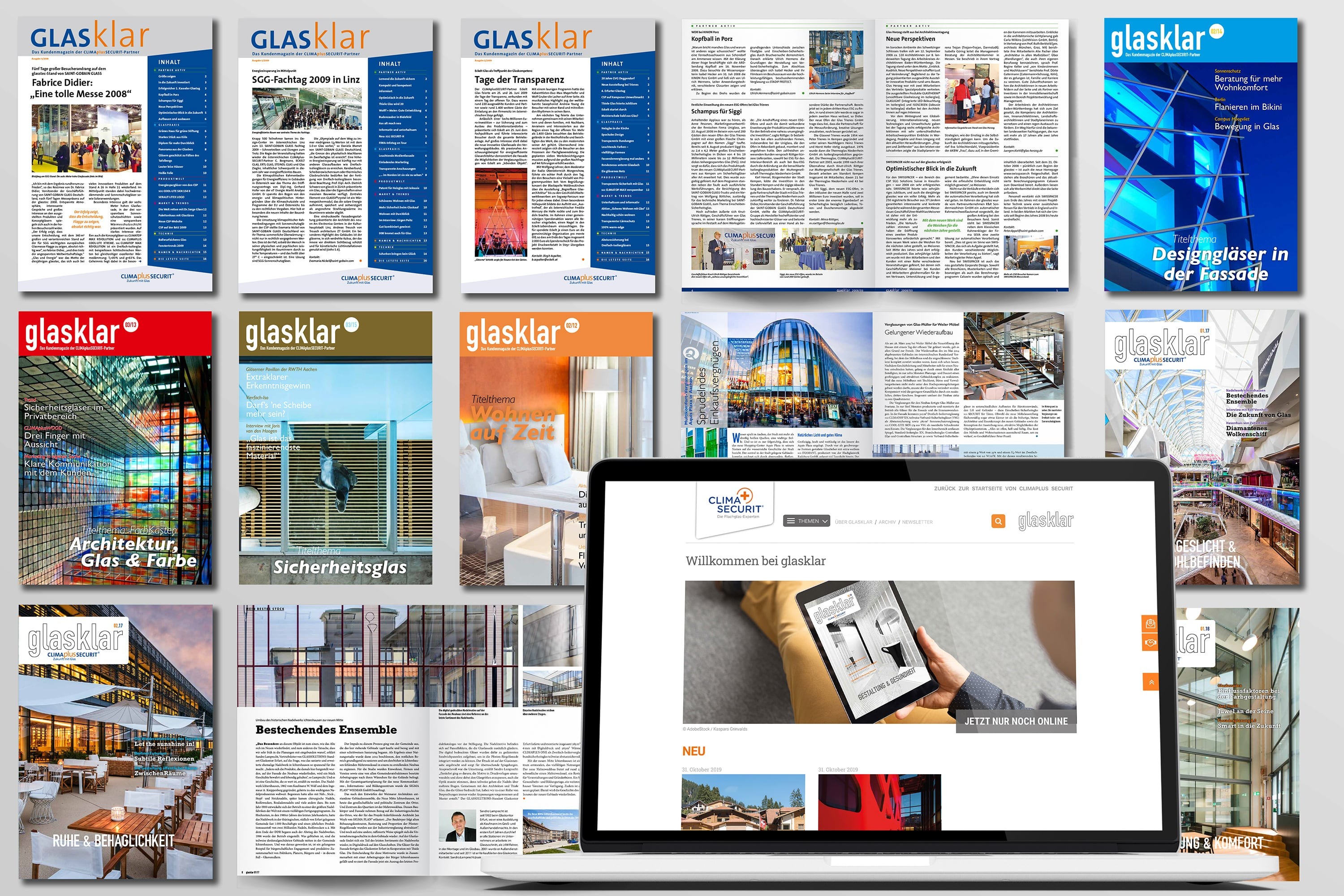 Titelblätte, Einblicke und Online-Version der Mitarbeiterzeitschrift Glasklar